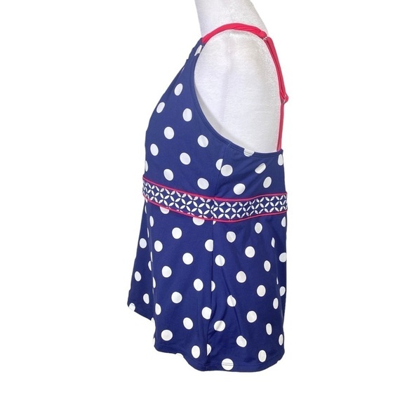 Beach House women's size 14 Tankini swim beach top blue white polka dots modest - Picture 5 of 8
